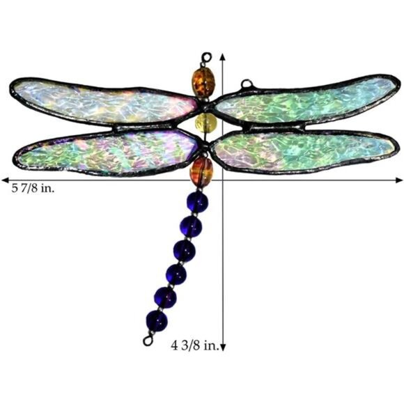 Stained Glass Dragonfly Ornament – Iridescent Clear Textured Glass Suncatcher - Picture 3 of 5